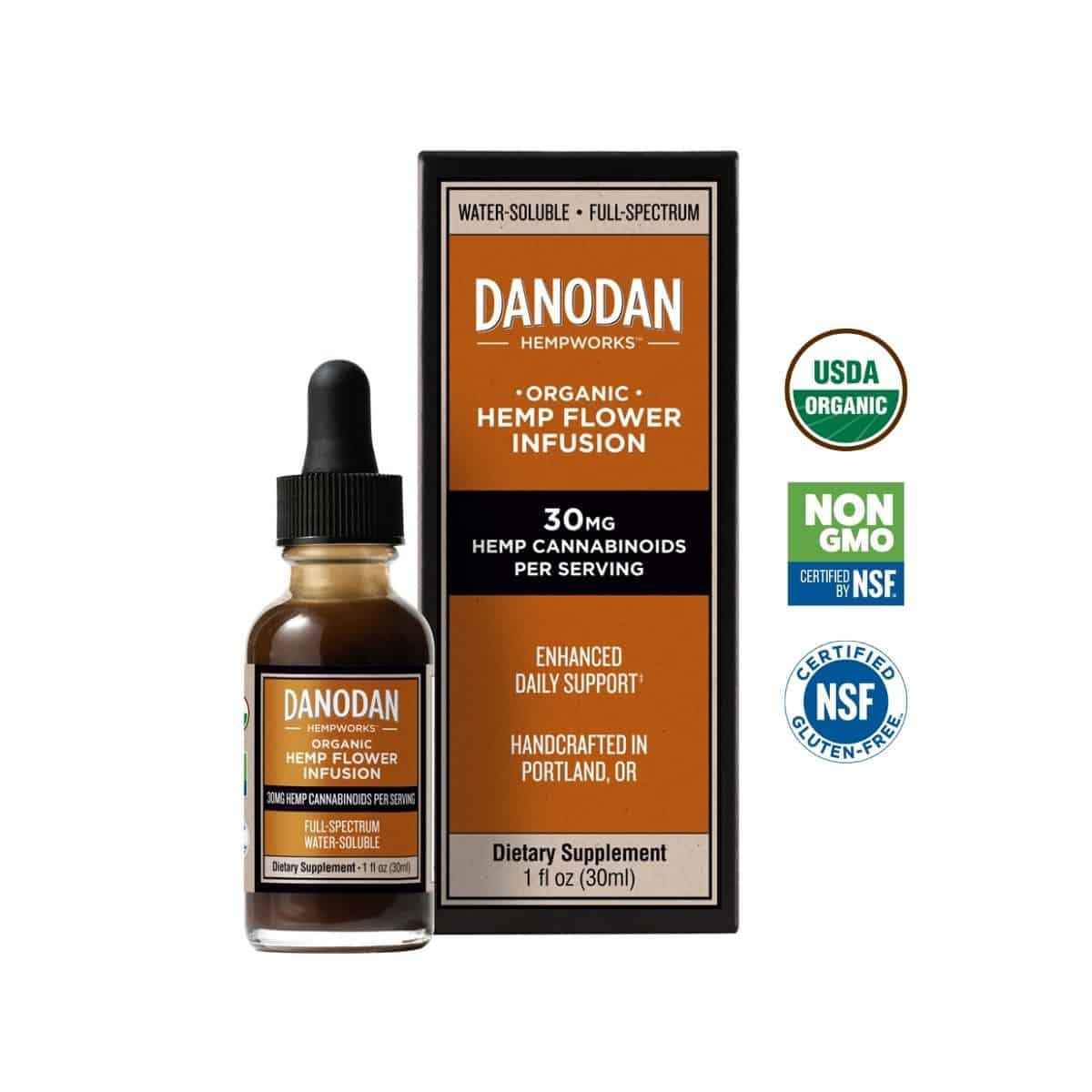 Danodan Organic CBD oil for back pain 30mg CBD Tincture. CBD for focus. Certified organic, non-GMO, gluten-free organic hemp oil for sale.
