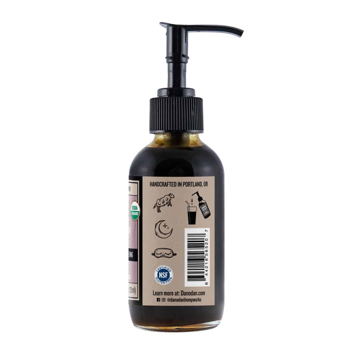 Side label view of Full spectrum CBDA+ water-soluble organic CBD tincture. tinctures for sleep. sleep tincture, cbd oil tincture for sale.
