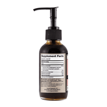 Energy CBD 4oz pump back side label. cbd pain relief & hemp oil for pain. pure organic hemp extract cbd oil. cbda vs cbd.