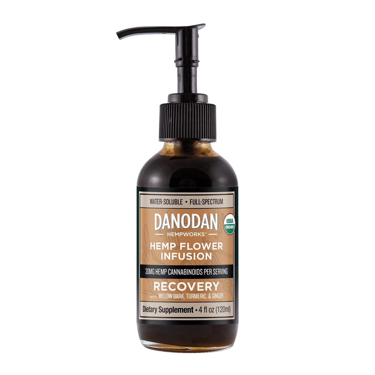 Organic CBD oil for inflammation 4oz pump front side label. cbd for back pain. cbd for back pain. organic hemp. cbd buy. full spectrum oil cbd.