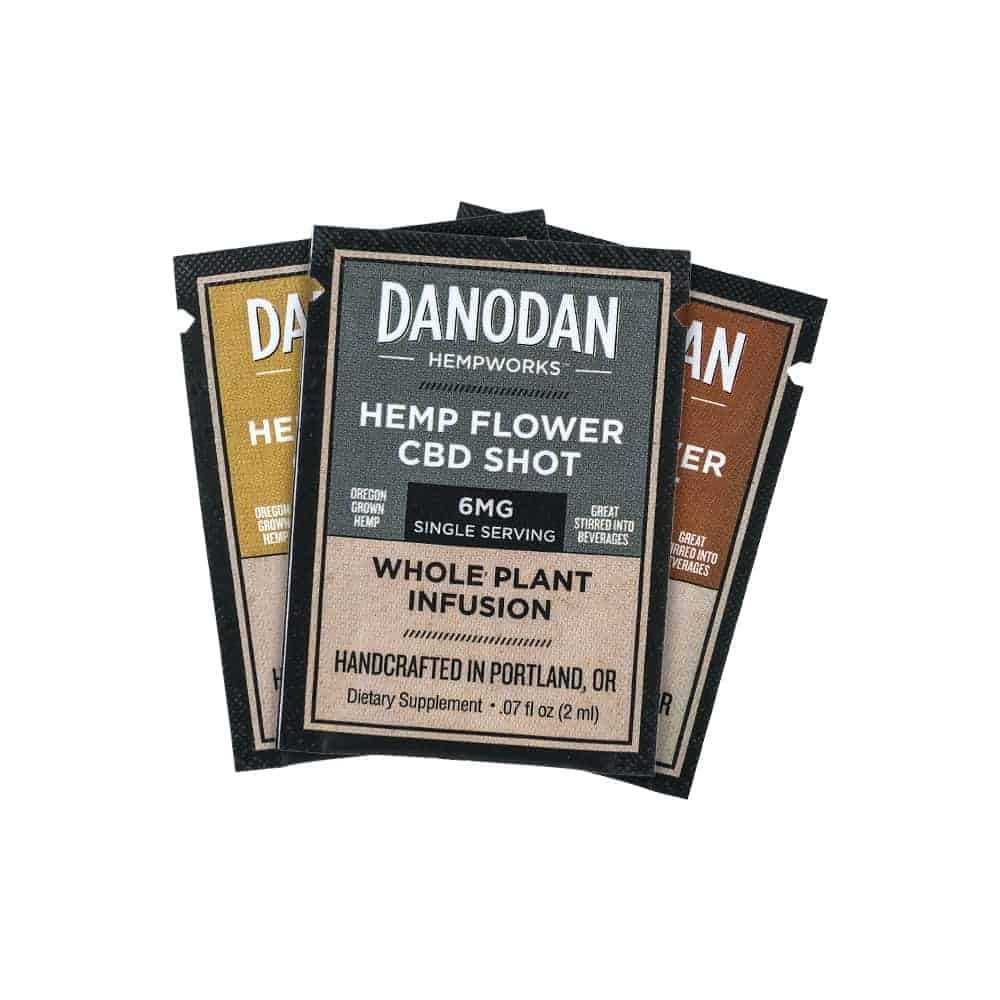 A trio of Danodan hemp flower infusion single-serve packs