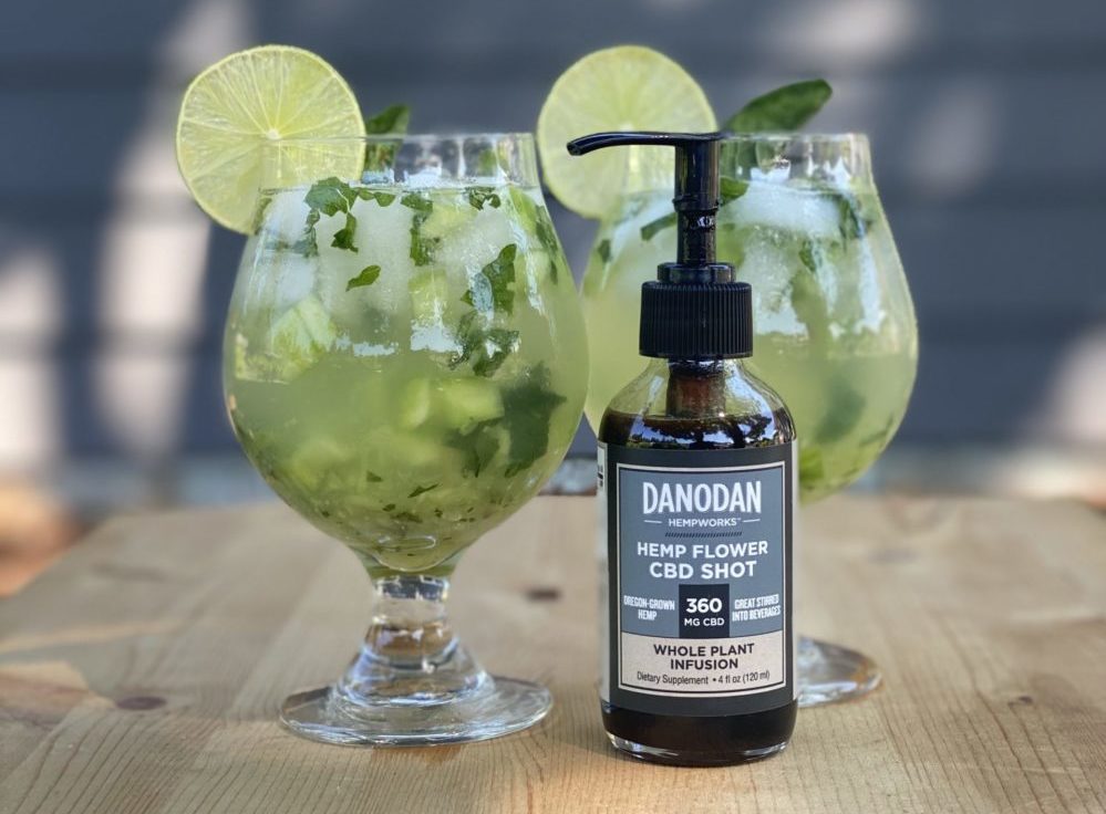 Two glasses of Cucumber Cooler with Danodan hemp flower infusion
