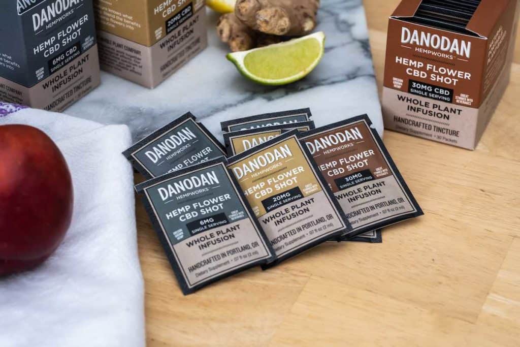 Selection of Danodan single-serve packets on a kitchen counter