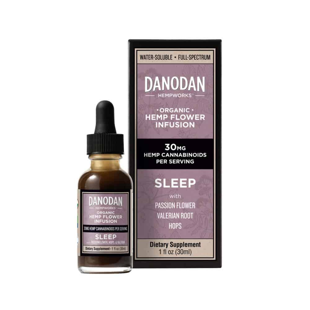 Danodan Organic CBD for Sleep bottle and box. Organic Hemp Flower Tincture. tinctures for sleep. sleep tincture, cbd oil tincture for sale.