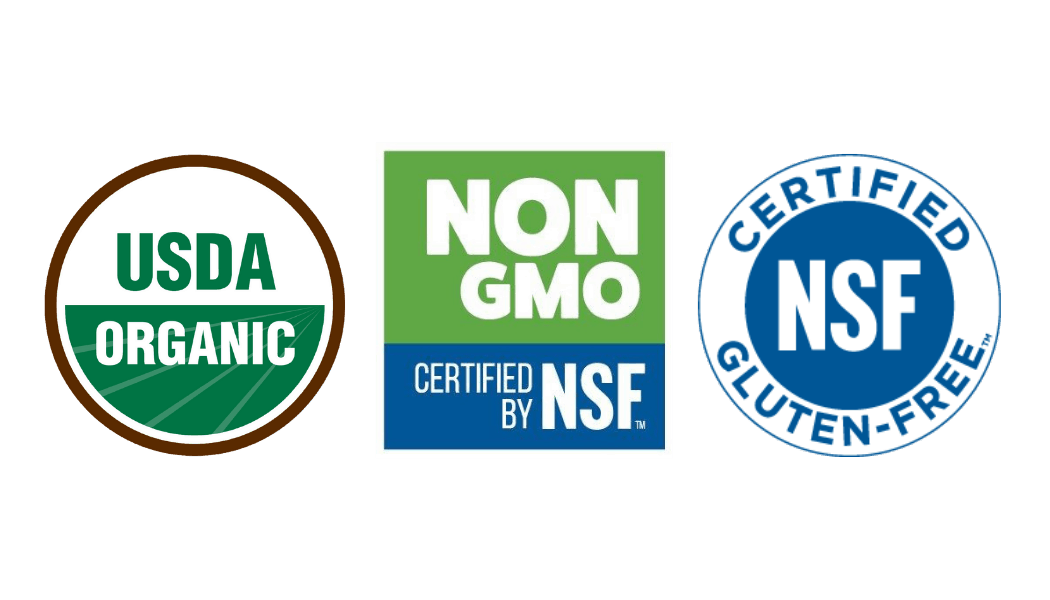 USDA Organic, Non-GMO, and Certified Gluten-Free Icons
