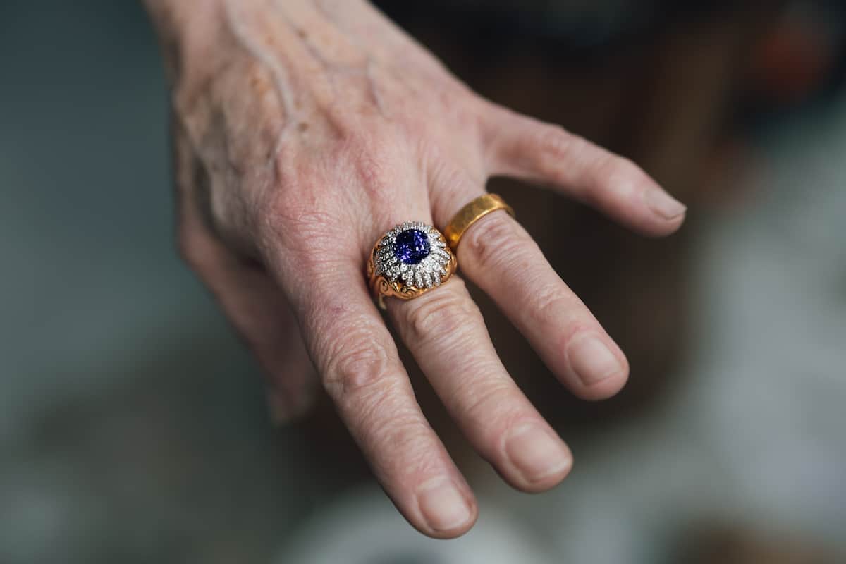 A beautiful custom ring on Jo Haemer's hand